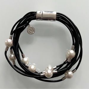 Majorica multi-strand pearl & leather rope bracelet